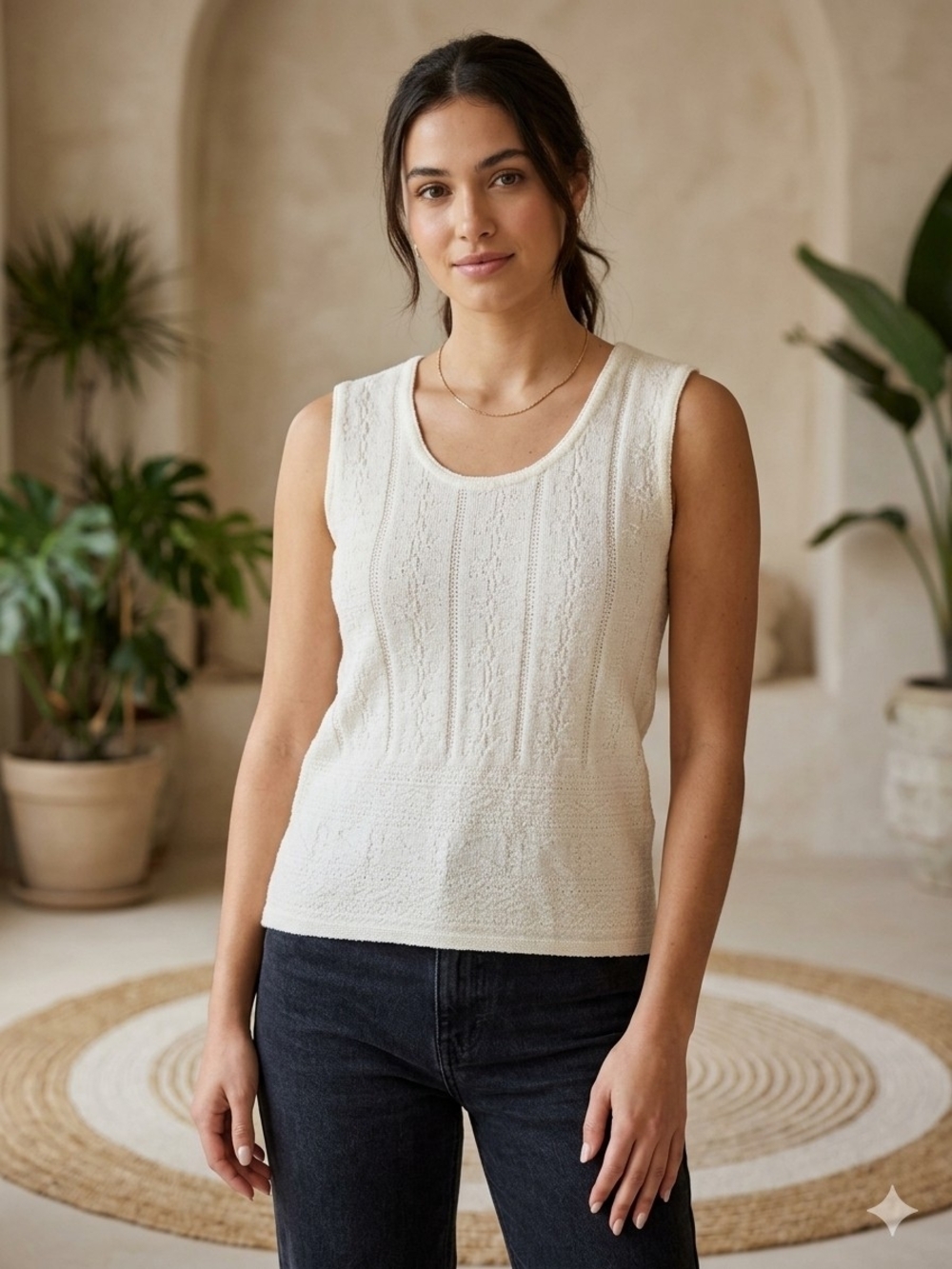 Tricot Club Vintage Knit Tank Top Textured Minimalist Cottagecore Coquette S